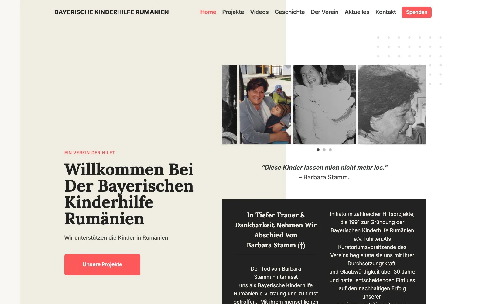 Screenshot der Website Bayerische Kinderhilfe Rumänien e.V.