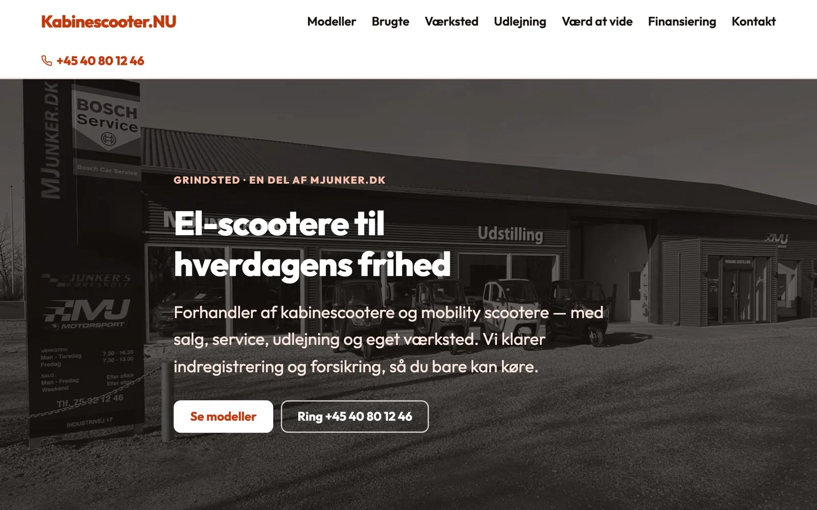 Screenshot der Website des Werkstatt-Betriebs Kabinescooter.nu