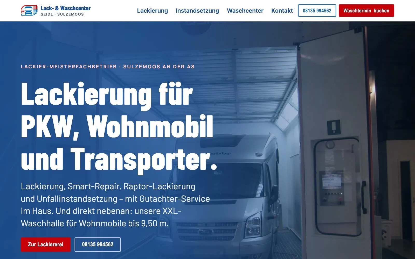 Screenshot der Website Lack- und Waschcenter Seidl