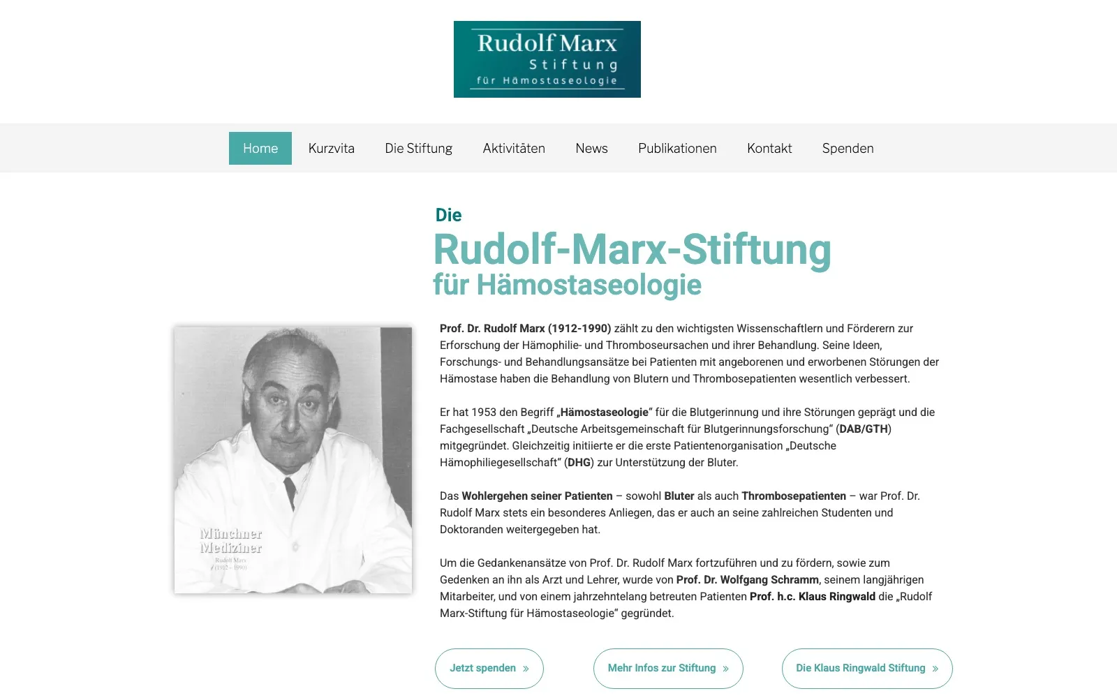 Screenshot der Website Rudolf Marx-Stiftung