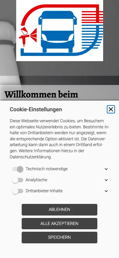 Old home page on a phone: the cookie banner fills almost the whole screen; of the page itself, only the logo is visible.